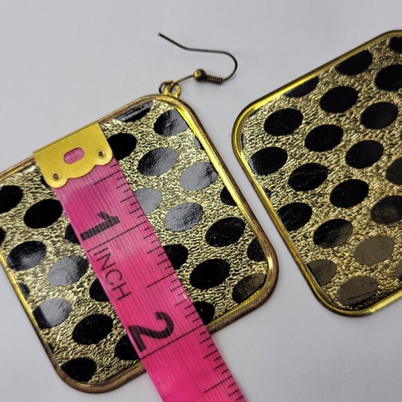 Gold and Black Square Hook Earrings - Picture 3 of 5